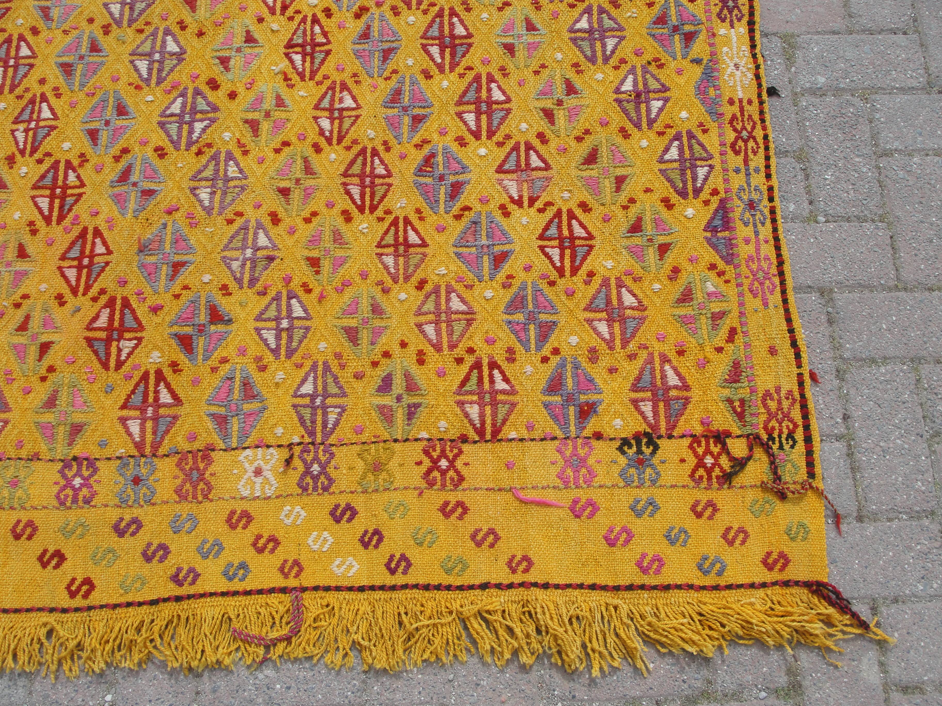 Handmade Yellow area kilim rug