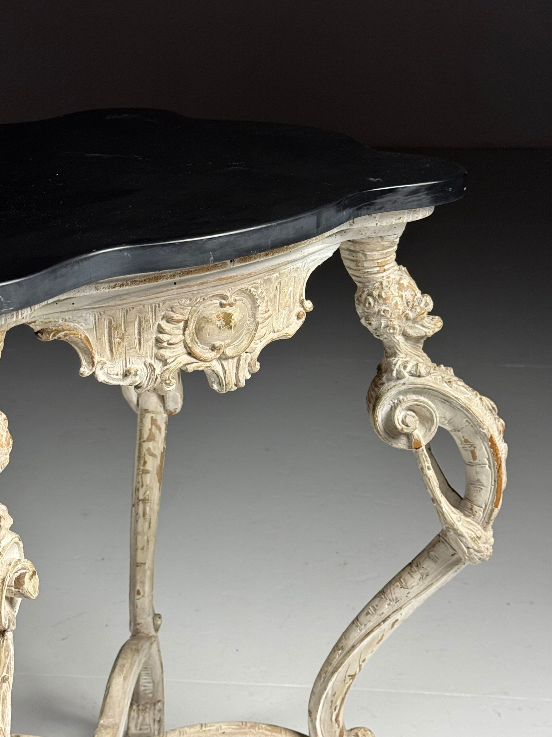 French side table hand-carved wood with marble top