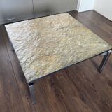 Vintage, Modernist Mid Century steel and slate stone coffee table, 1950s