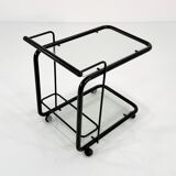 Black postmodern metal and glass serving trolley, 1980