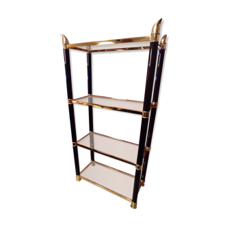 Étagère chinoiserie métal noir et doré verre fumé