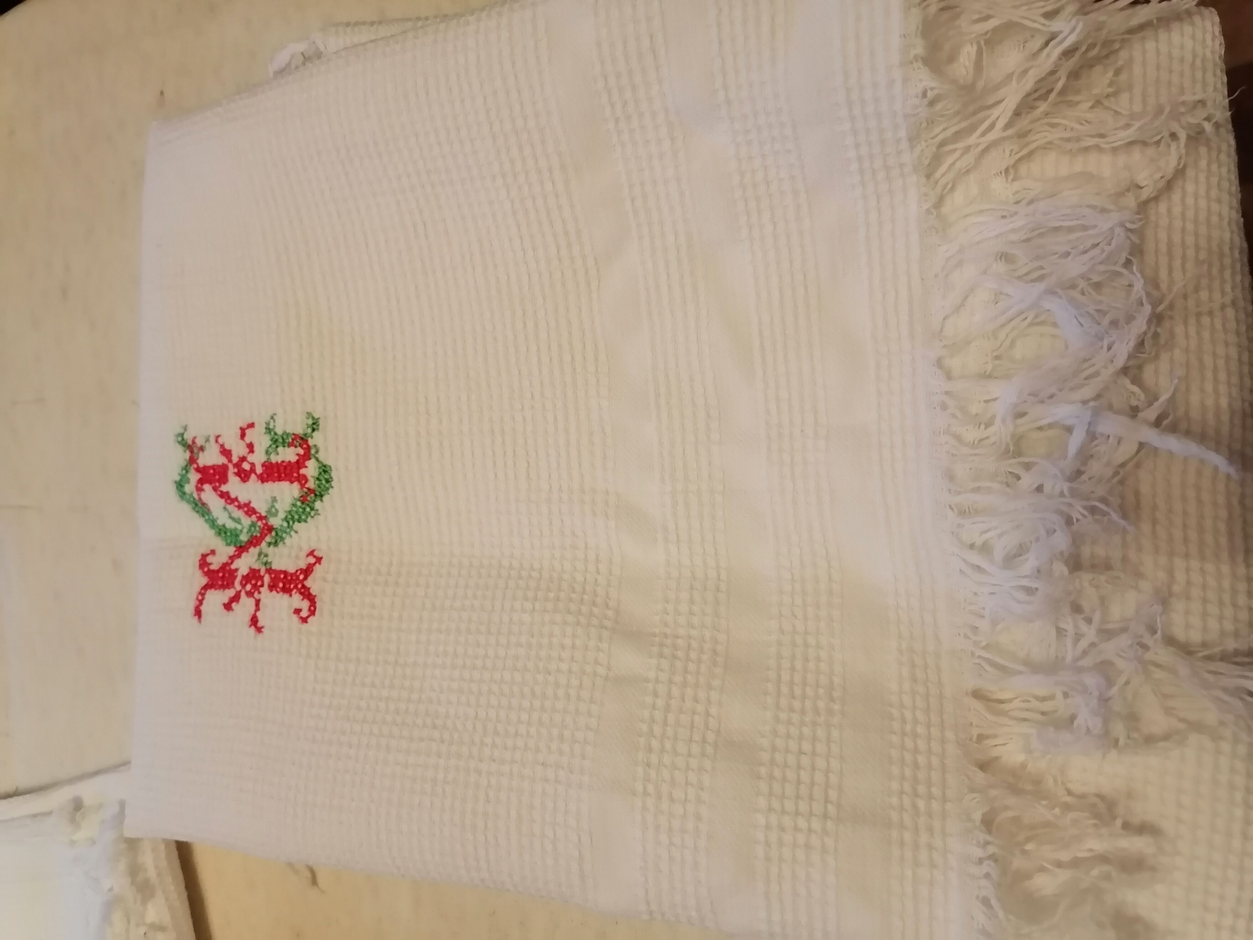 Set of 6 towels cotton i honeycomb fringes 1930 50