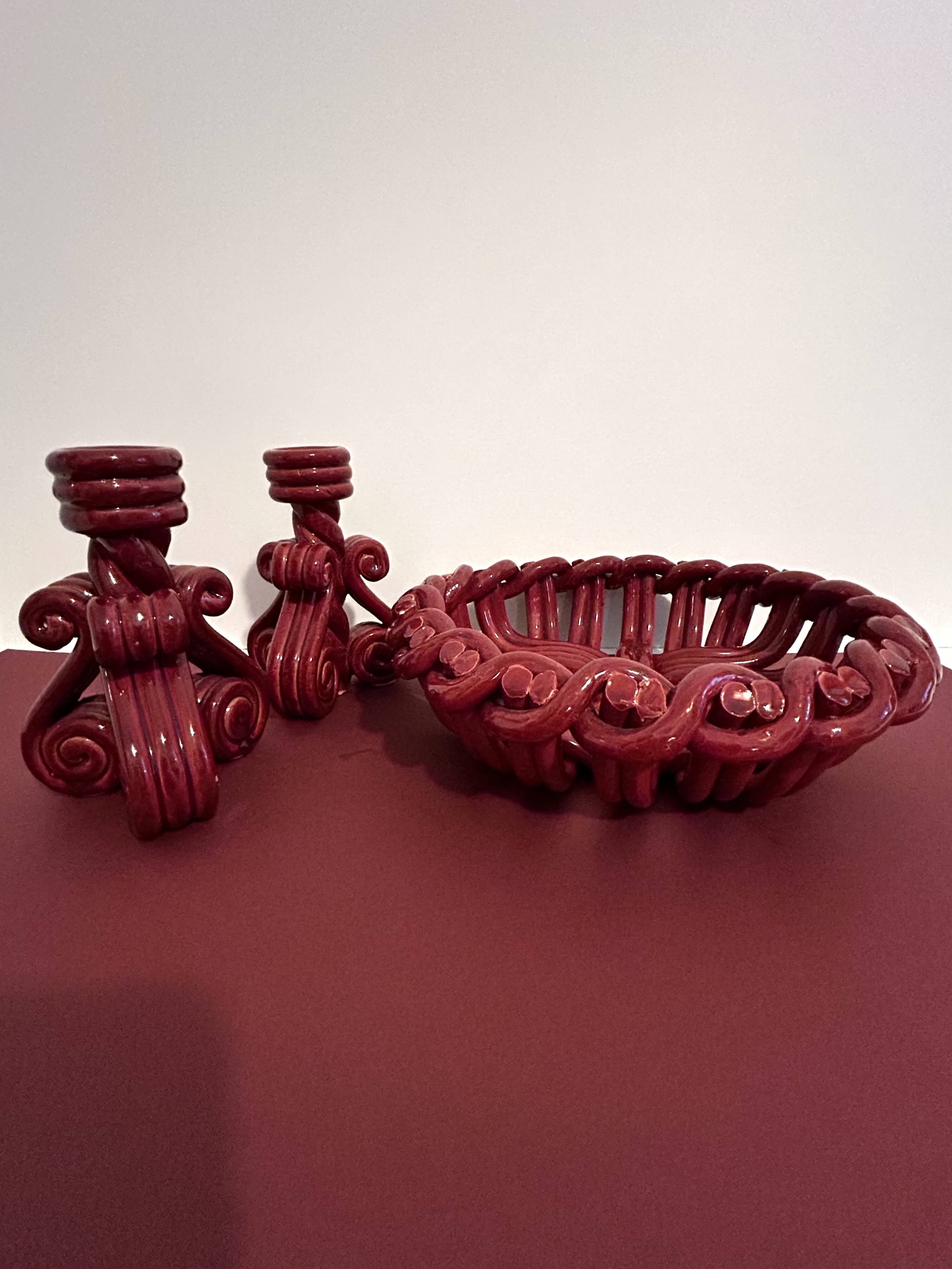 Pair of Vallauris ceramic candlesticks