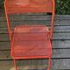 VINTAGE 70S FOLDING CHAIR, RED METAL, PERFORATED TOLE, POP