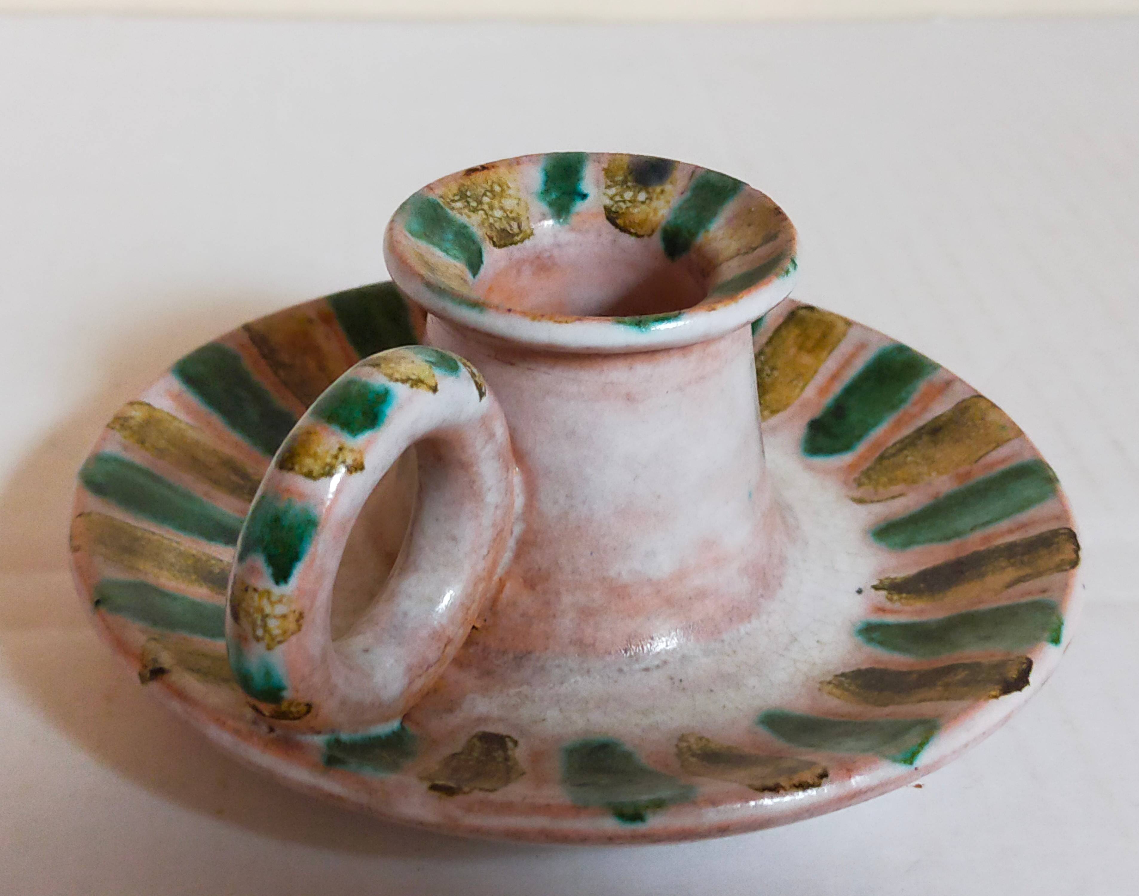 Duo of 50s ceramic hand candle holders