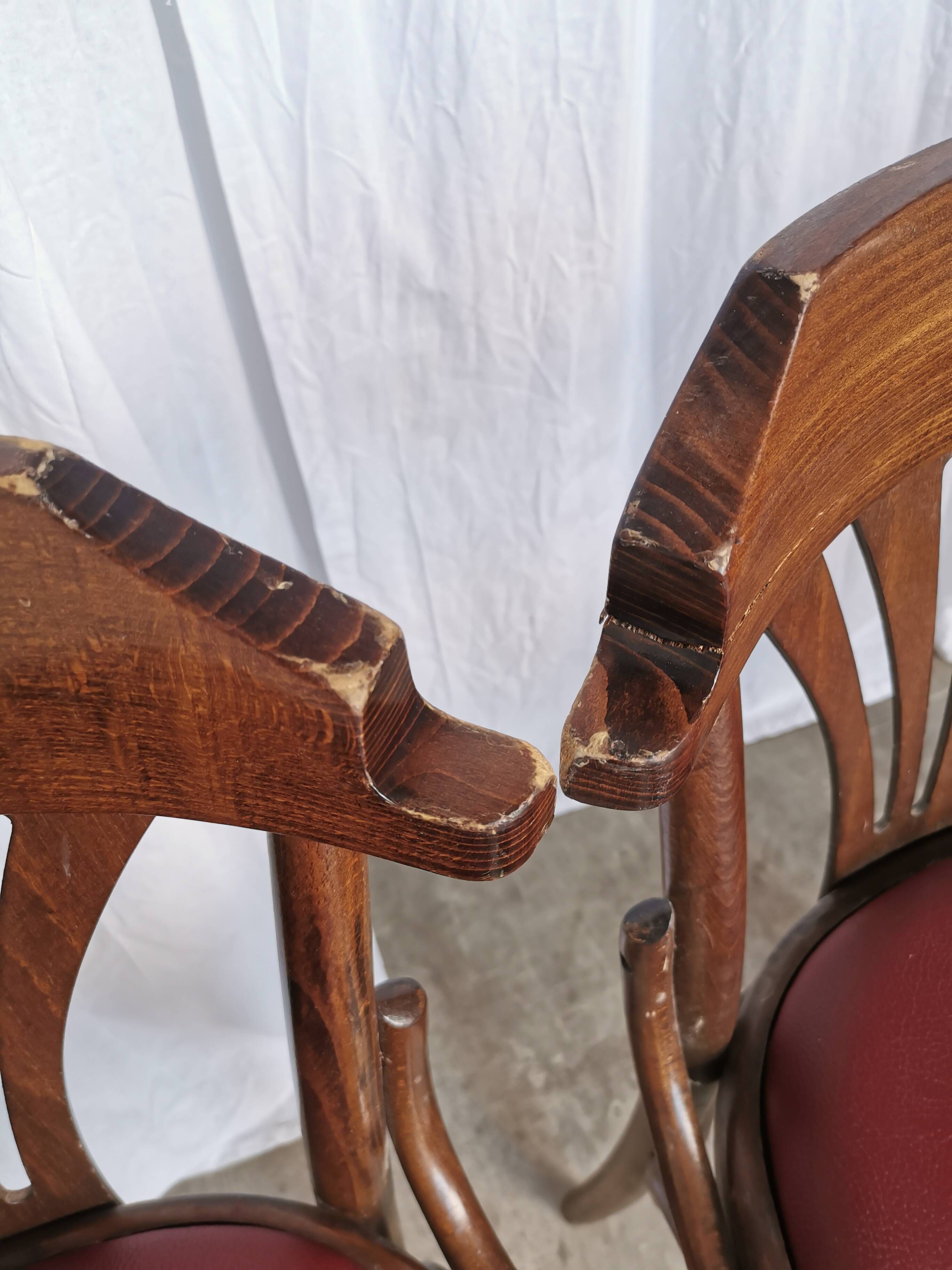 Vintage Bentwood Dining Chairs - Thonet Style - Red Faux Leather - Set of 4