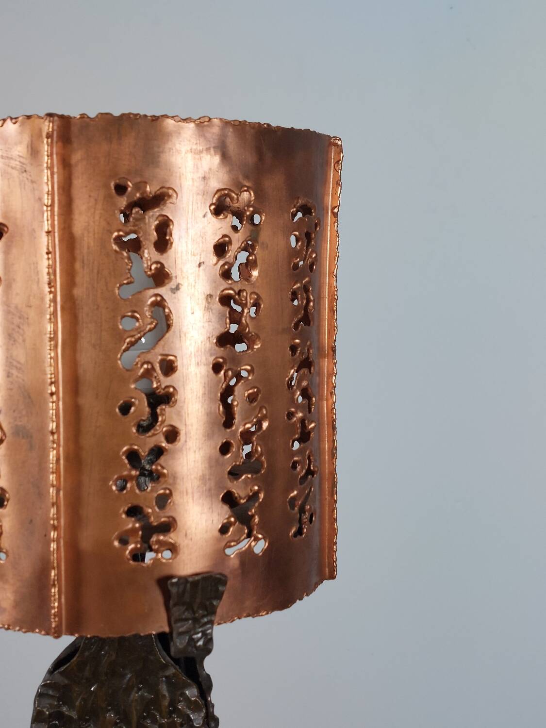 Vintage Mid Century hand forged all metal brutalist table lamp