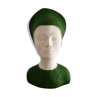Buste de femme en plâtre vert et blanc