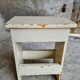 Vintage wooden stool side table creamy white
