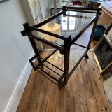 Constructivist wood and glass rolling table