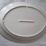 Large oval white ceramic dish, decorated with peacocks and vintage flowers
