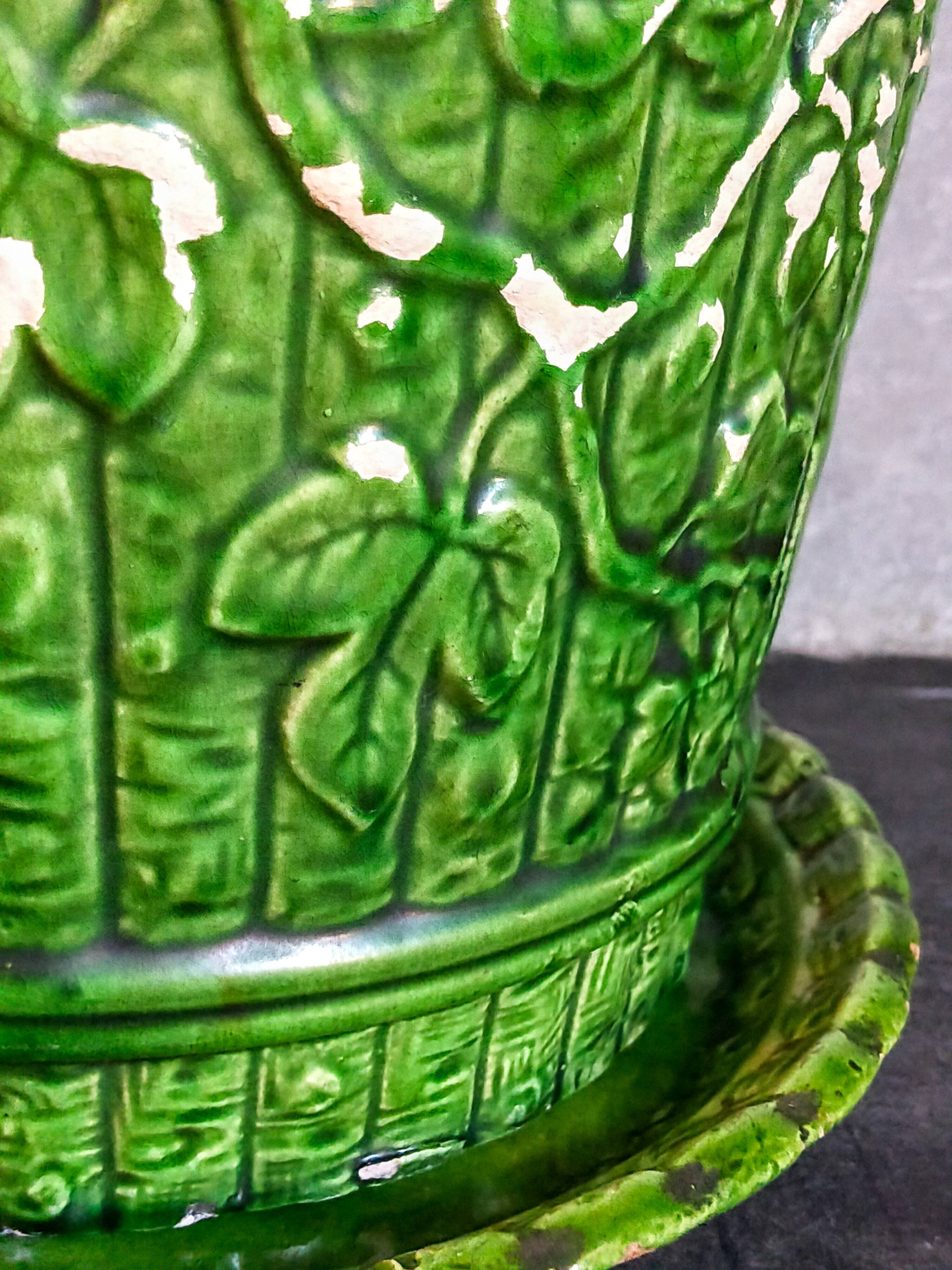 Flower pot and saucer in slip by G. De Bruyn 19th century