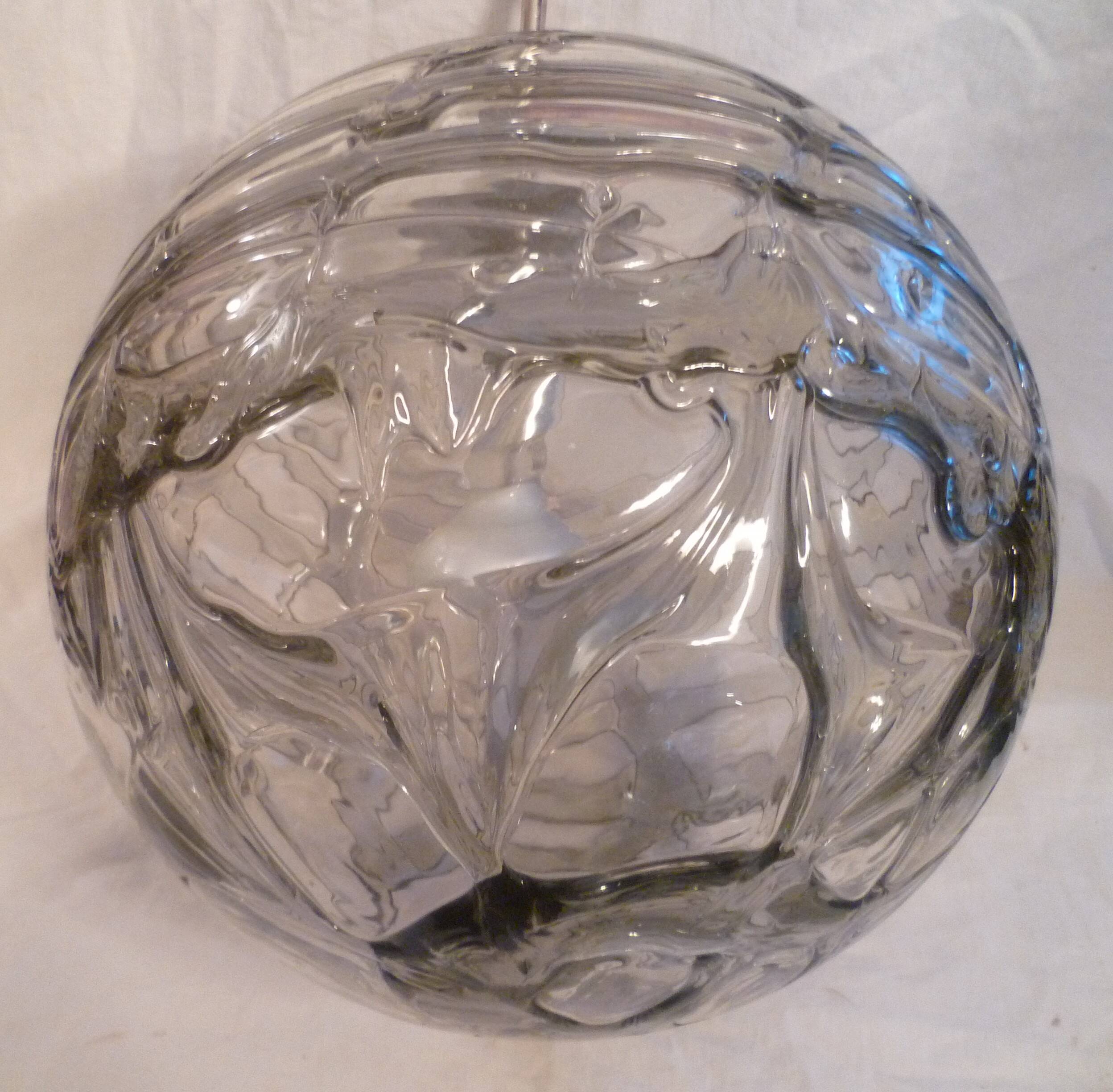 Set of 2 smoked glass ball suspensions by Doria Leuchten, Germany, 1970s.