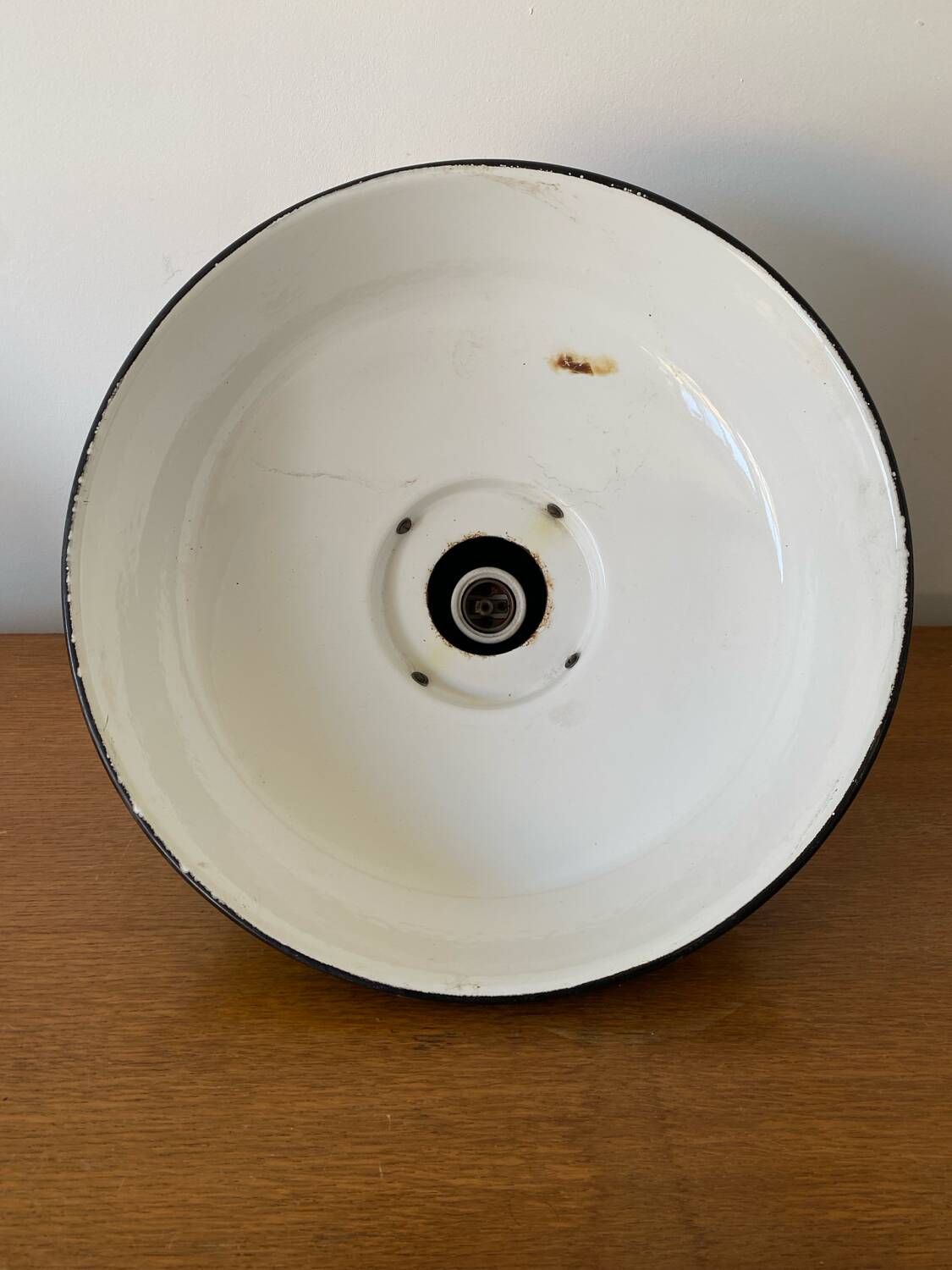 Antique Industrial Pendant Light Blue Enameled Metal White Interior Deco