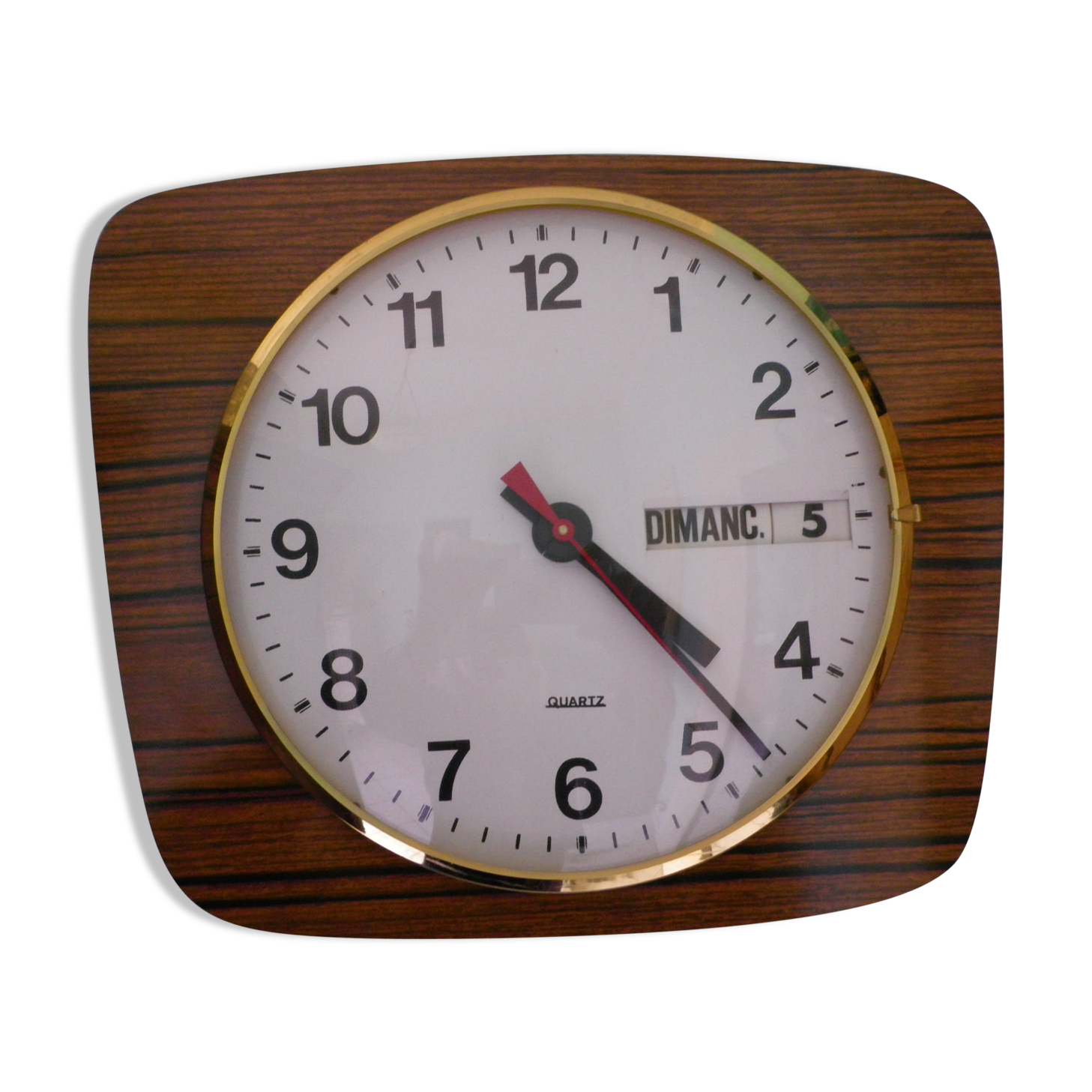 Formica wall clock with day and date - 1970s