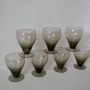 Set of 7 large art deco design wine glasses in smoked glass from the 30s and 40s