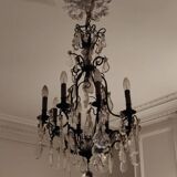 Old bronze chandelier and crystal tassels - 8 lights