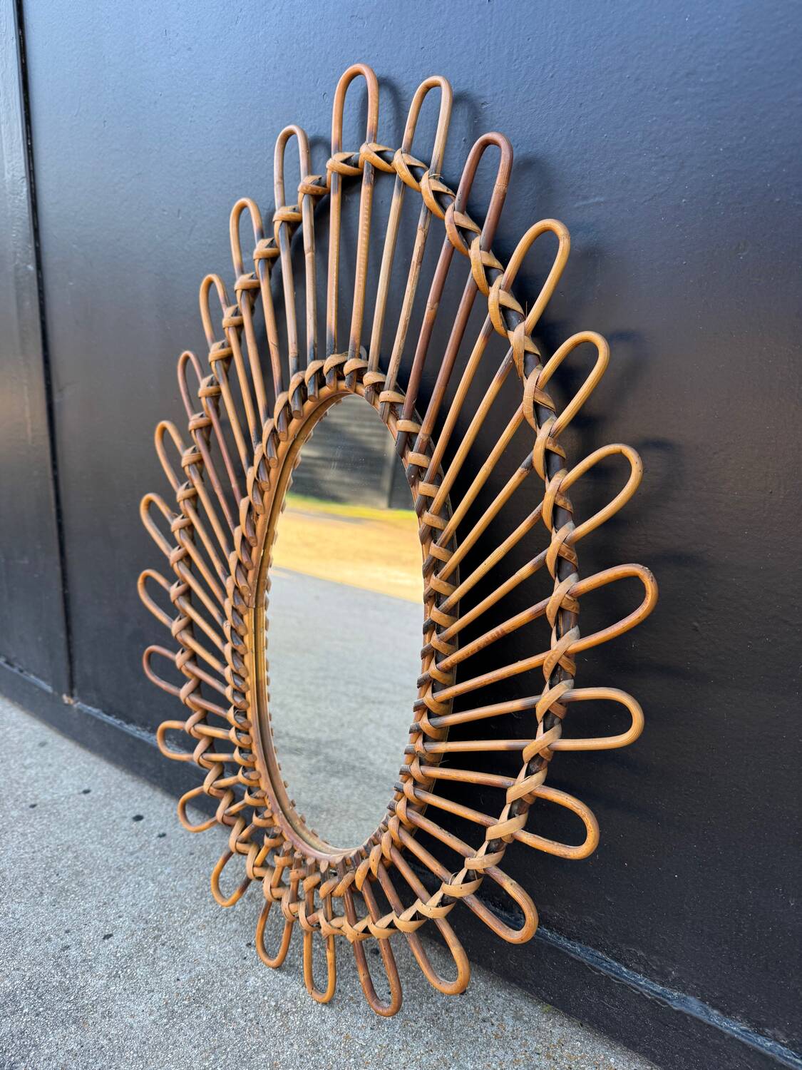 Almond rattan mirror from the 1960s