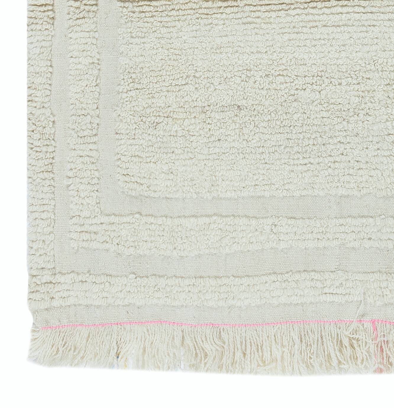 Minimalist Vintage Handmade Turkish Tulu Accent Rug Made of Undyed Beige Wool