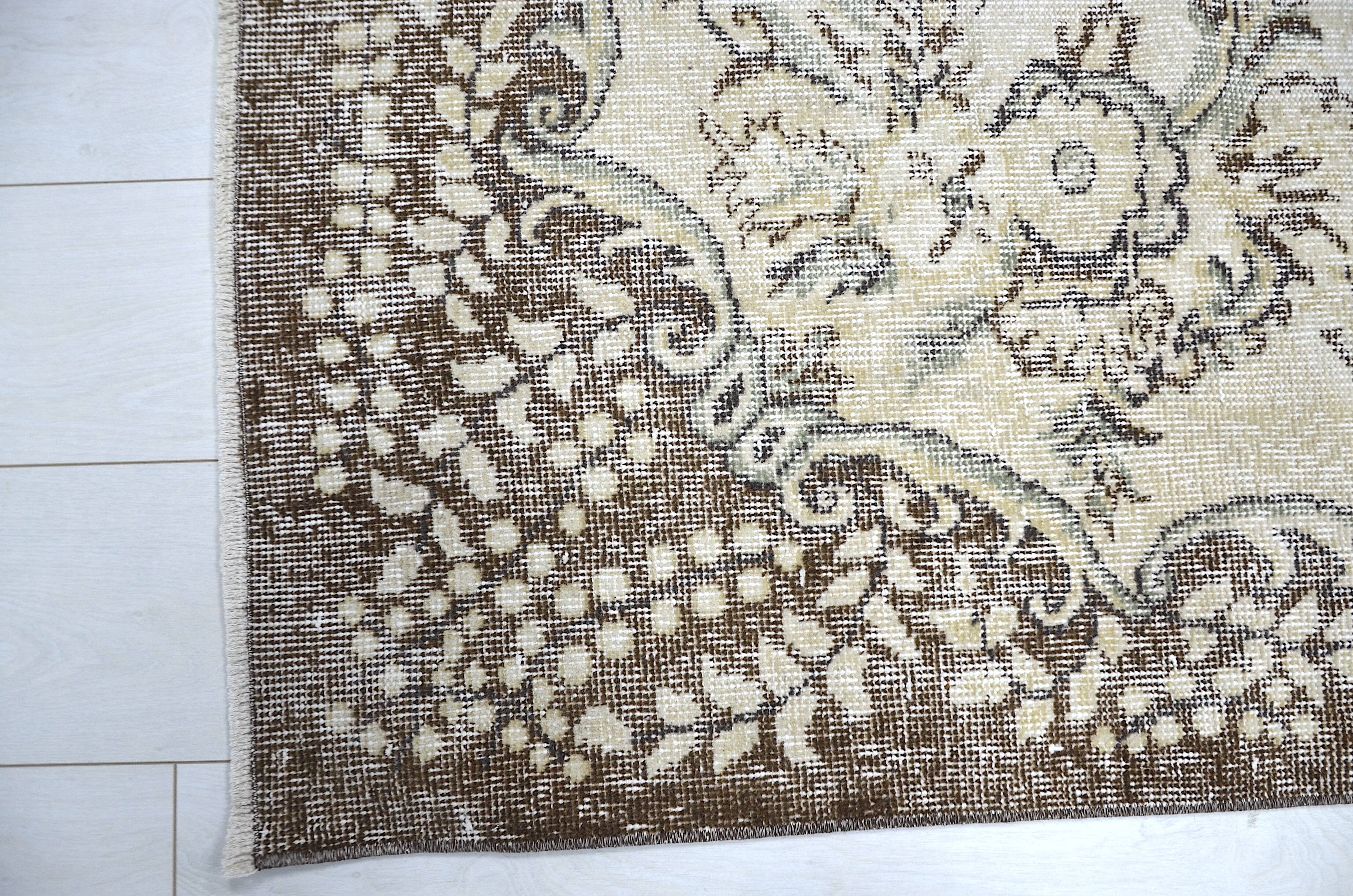 Beige & Brown Turkish Handmade Wool Rug sku 2257.