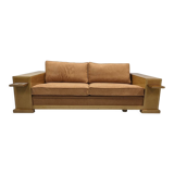 Key Largo Hugues Chevalier sofa Art Deco style in sycamore and suede