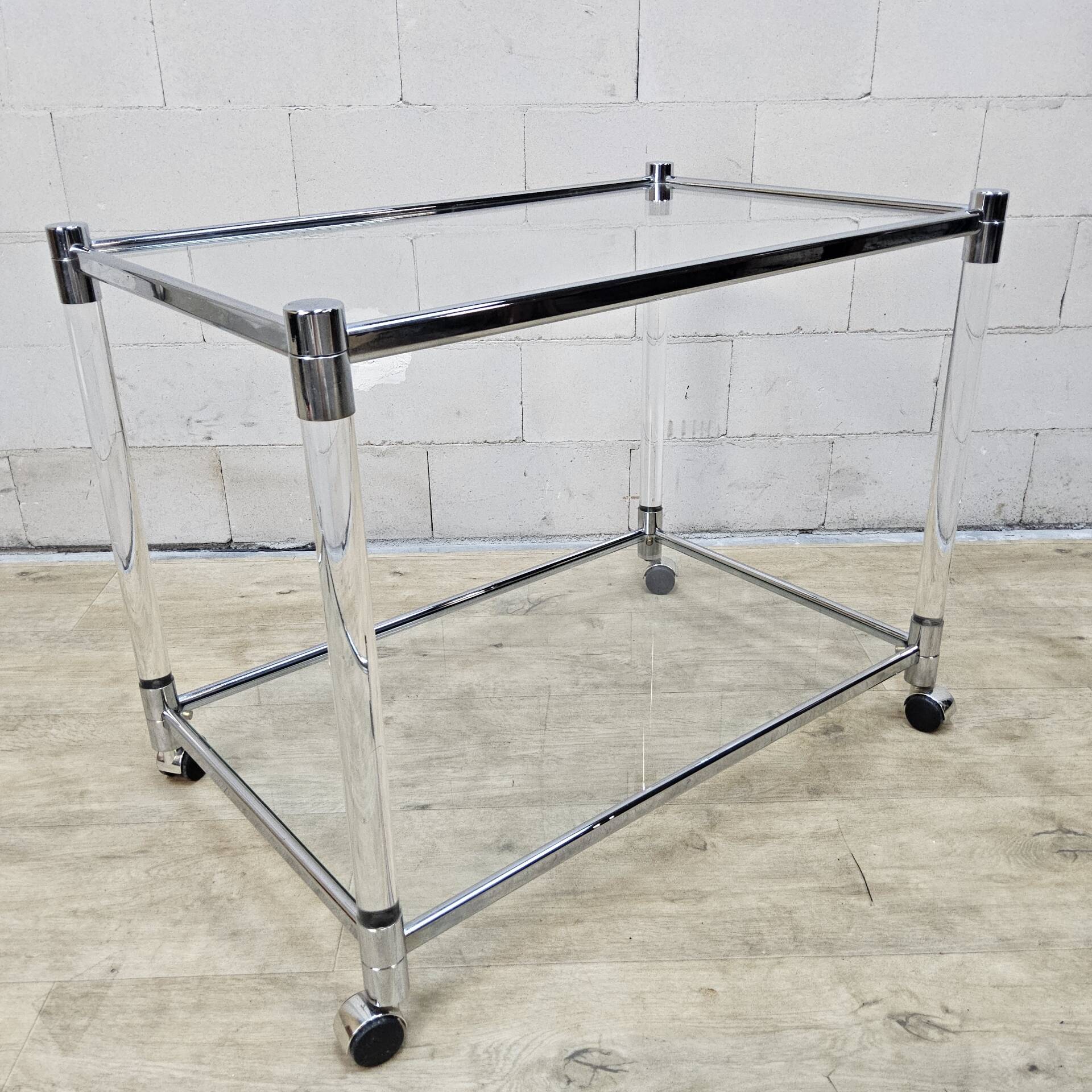 Vintage glass and chrome drinks trolley / tea trolley / side table