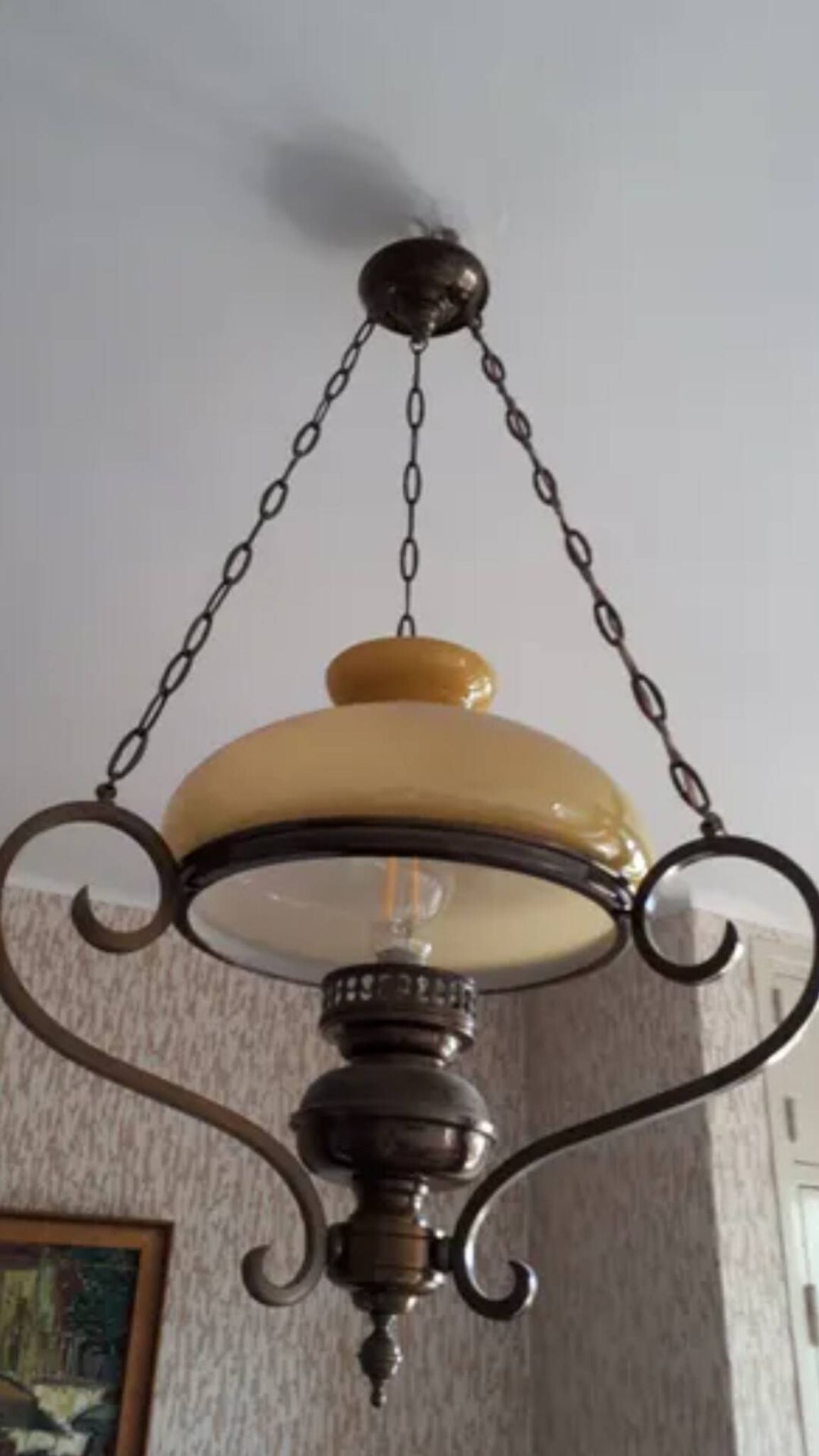 Lustre fer forgé verre ambré