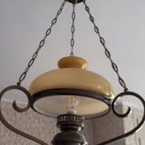 Lustre fer forgé verre ambré