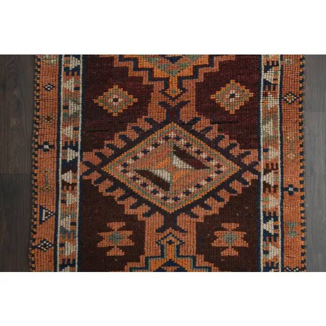 1970s Vintage Turkish Handmade Wool & Cotton Orange Runner Rug 80x356
