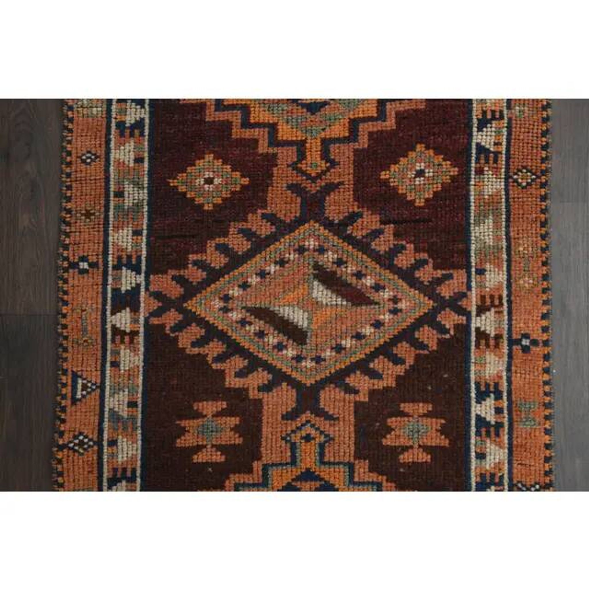 1970s Vintage Turkish Handmade Wool & Cotton Orange Runner Rug 80x356