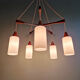 Large Scandinavian chandelier in teak and tubular white opaline, 1960.