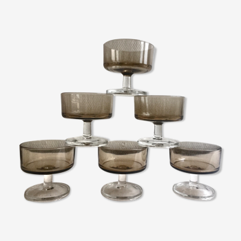 6 coupes en verre fumé Luminarc champagne ou glaçe design années 70