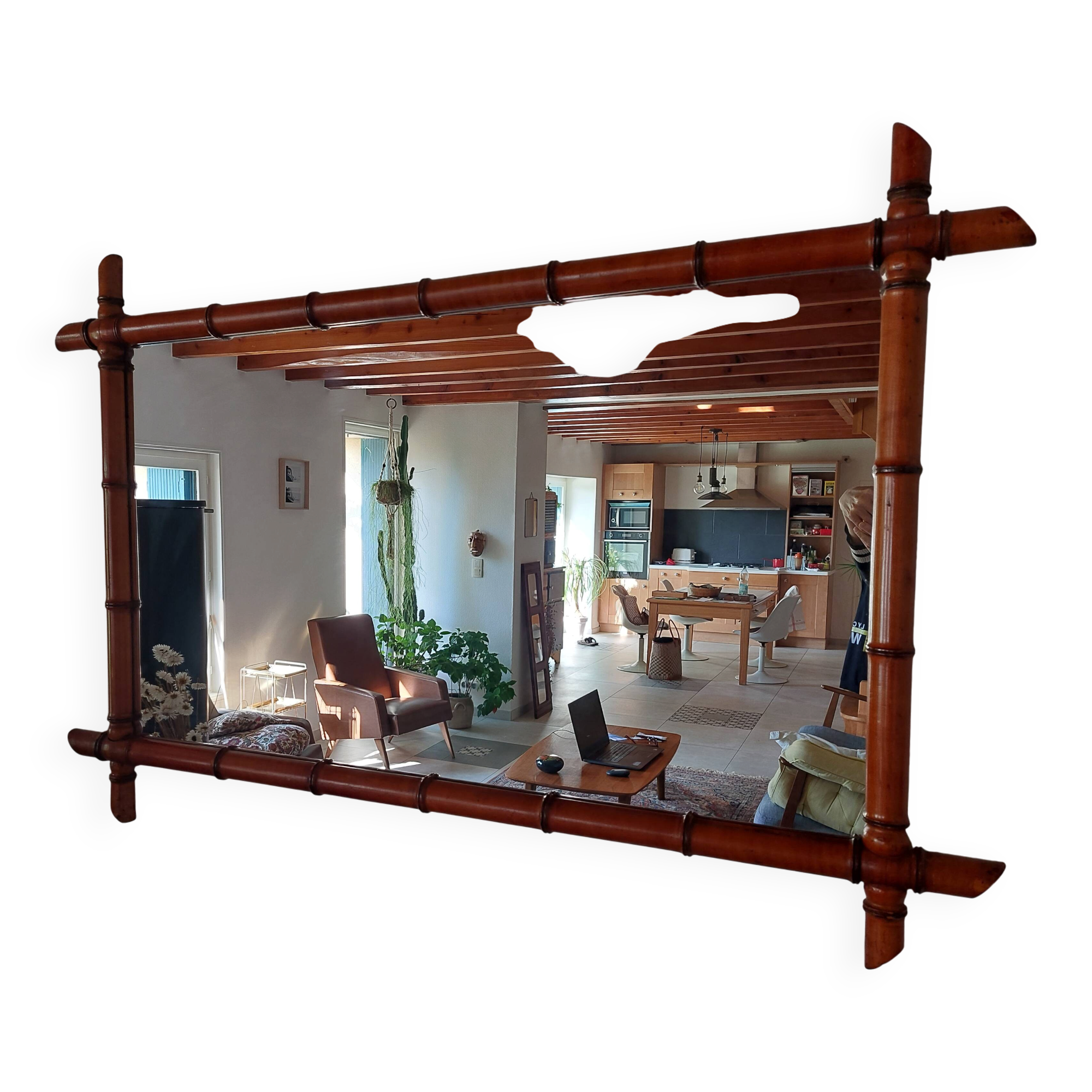 large mirror, bamboo, vintage