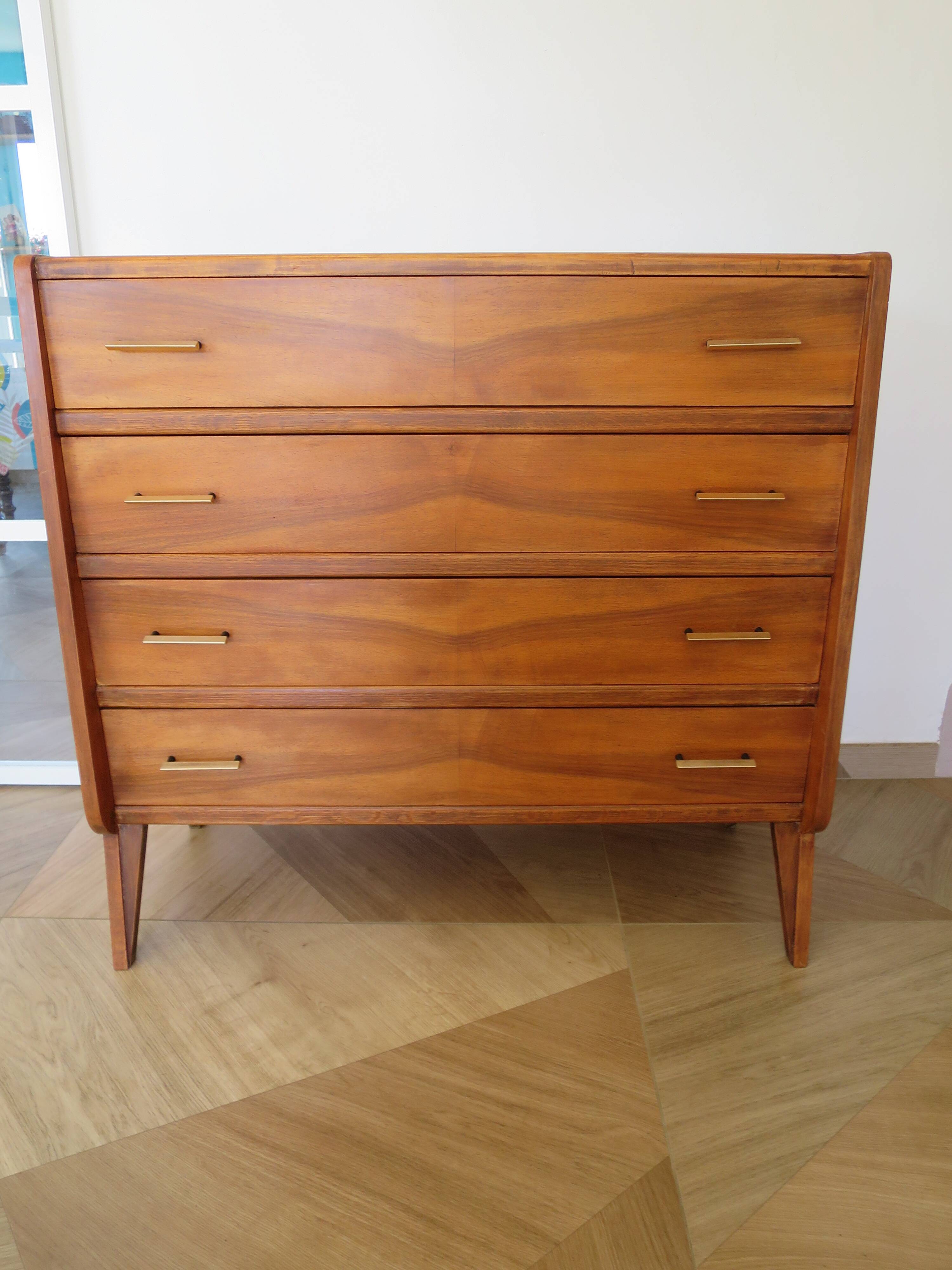 Cabinetmaker's chest of drawers - 4 drawers - golden oak - with oblique profile - compass feet - 1950