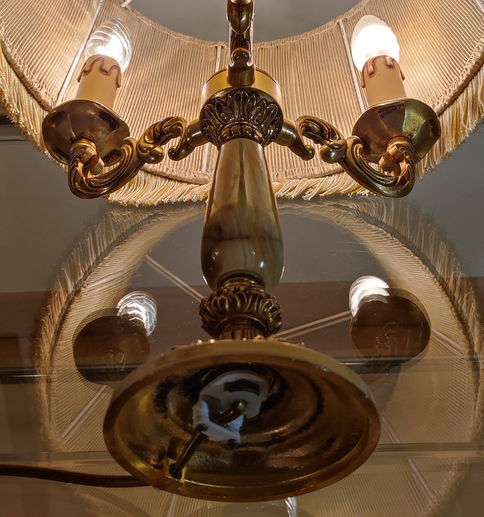 3-burner hot water bottle lamp, gilded bronze & onyx