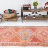 Turkish vintage geometric pattern red runner rug