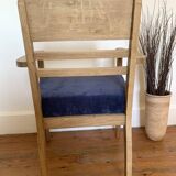 Art Deco armchair in solid wood and blue corduroy fabric