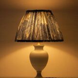 Neoclassical blue ceramic table lamp, pleated William Morris Acanthus shade.