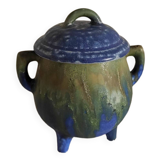 Small flamed stoneware pot