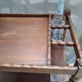 Desserte, table à roulettes, table d'appoint en bois massif teint coloris marron france 1960