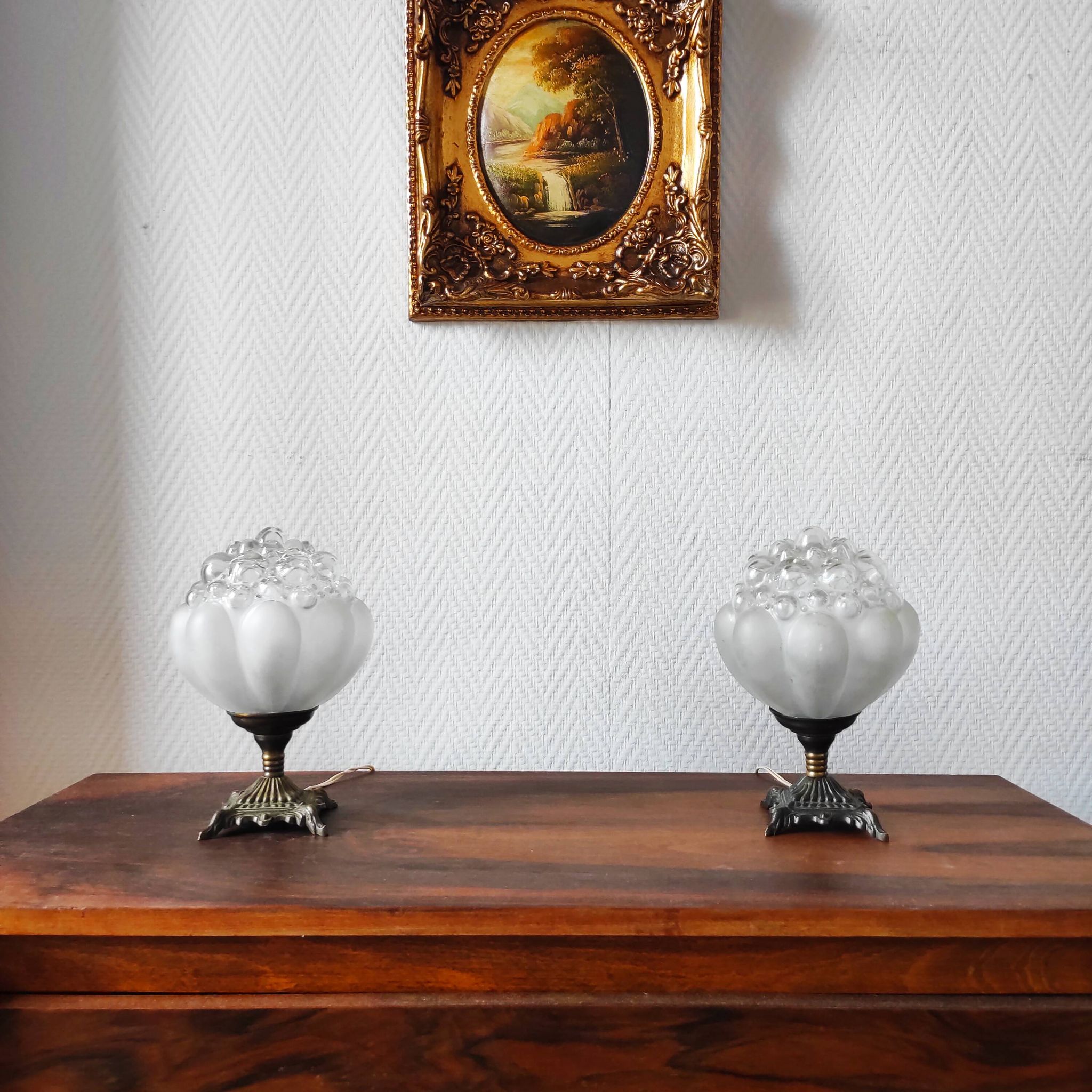 Pair of antique bubble globe lamps