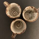 Set of 3 Danish Waldorff cups and 3 saucers in glazed stoneware