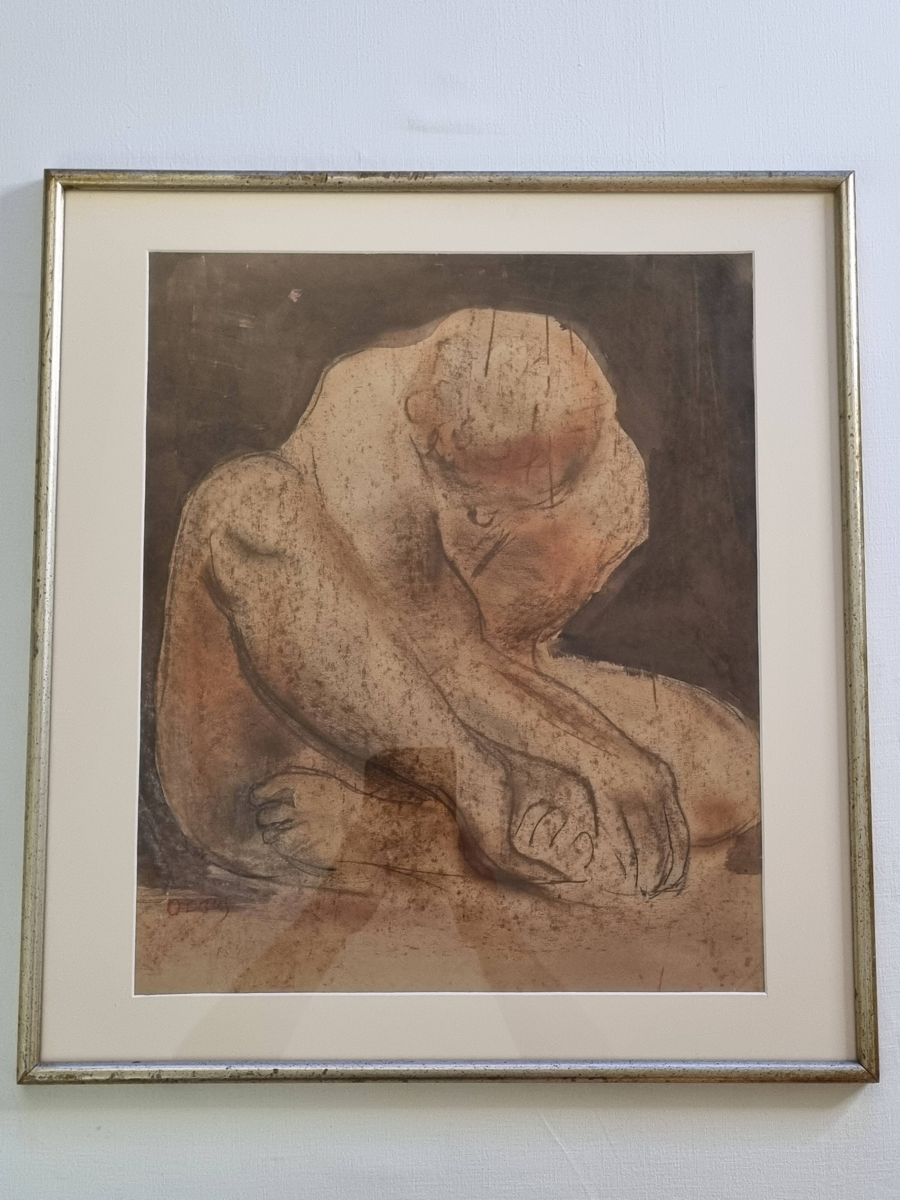 Original nude study signed "De Bus" - Framed drawing under glass - 50 x 55 cm, 1950s-60s