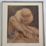 Original nude study signed "De Bus" - Framed drawing under glass - 50 x 55 cm, 1950s-60s