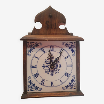 Pendule horloge murale de cuisine junghans ato mat quartz vintage année 80 bois et ceramique