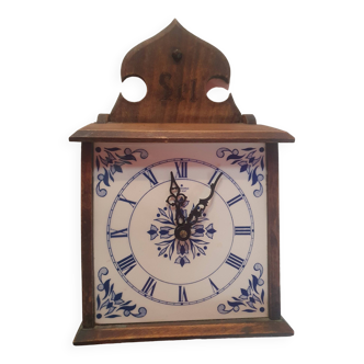 Pendule horloge murale de cuisine junghans ato mat quartz vintage année 80 bois et ceramique