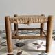 Vintage low stool in wood and straw – Woven straw seat