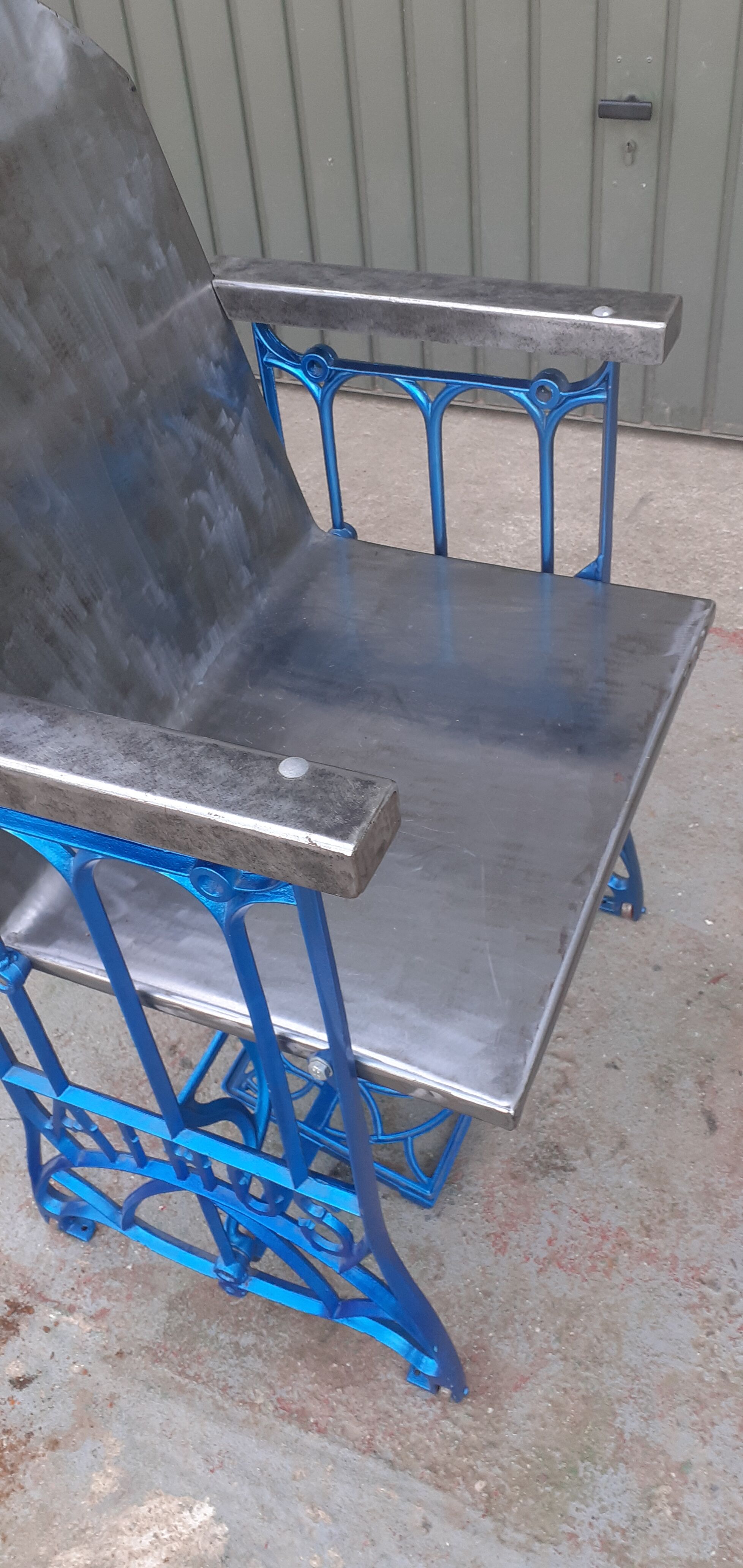 Electric blue metal armchair