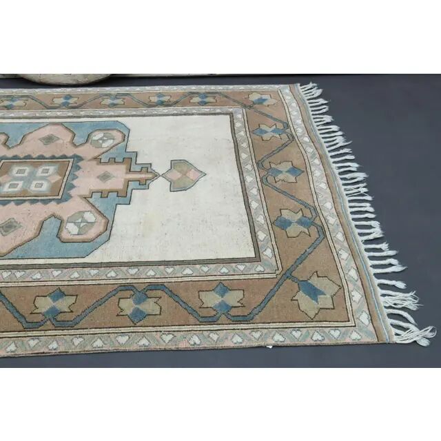 Vintage Turkish Hand-Knotted Wool Cotton Beige Area Rug 193x263