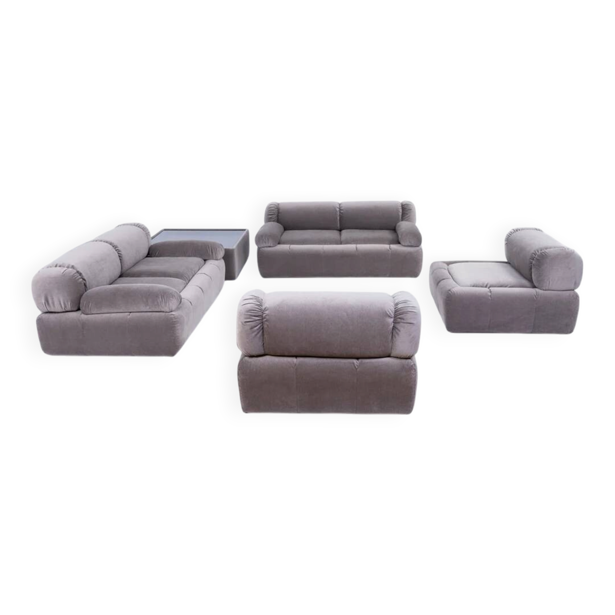 Italian living room set with two sofas, two armchairs and coffee table, 1970
